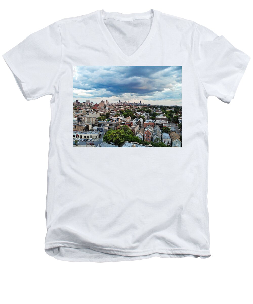Chicago Men's V-Neck T-Shirt featuring the photograph Chicago Skyline by Bobby K