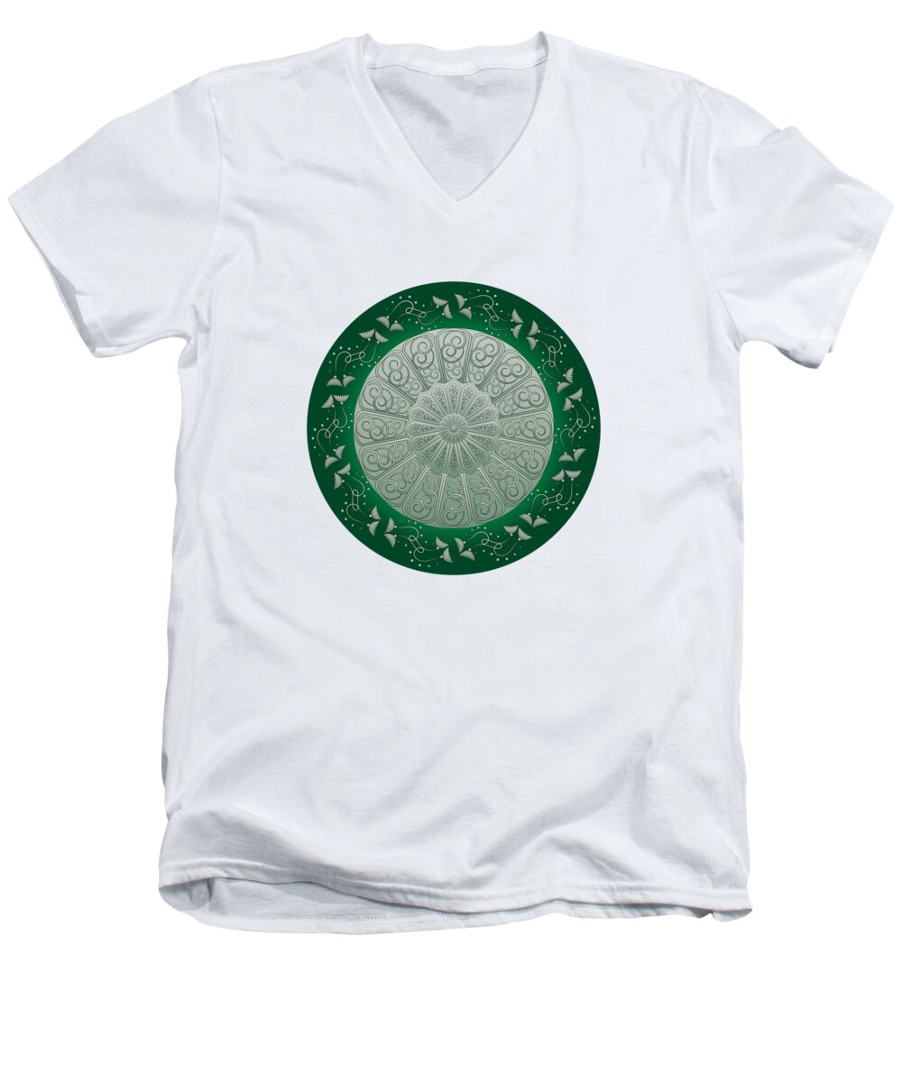 Mandala Men's V-Neck T-Shirt featuring the digital art Circumplexical No 3690 by Alan Bennington