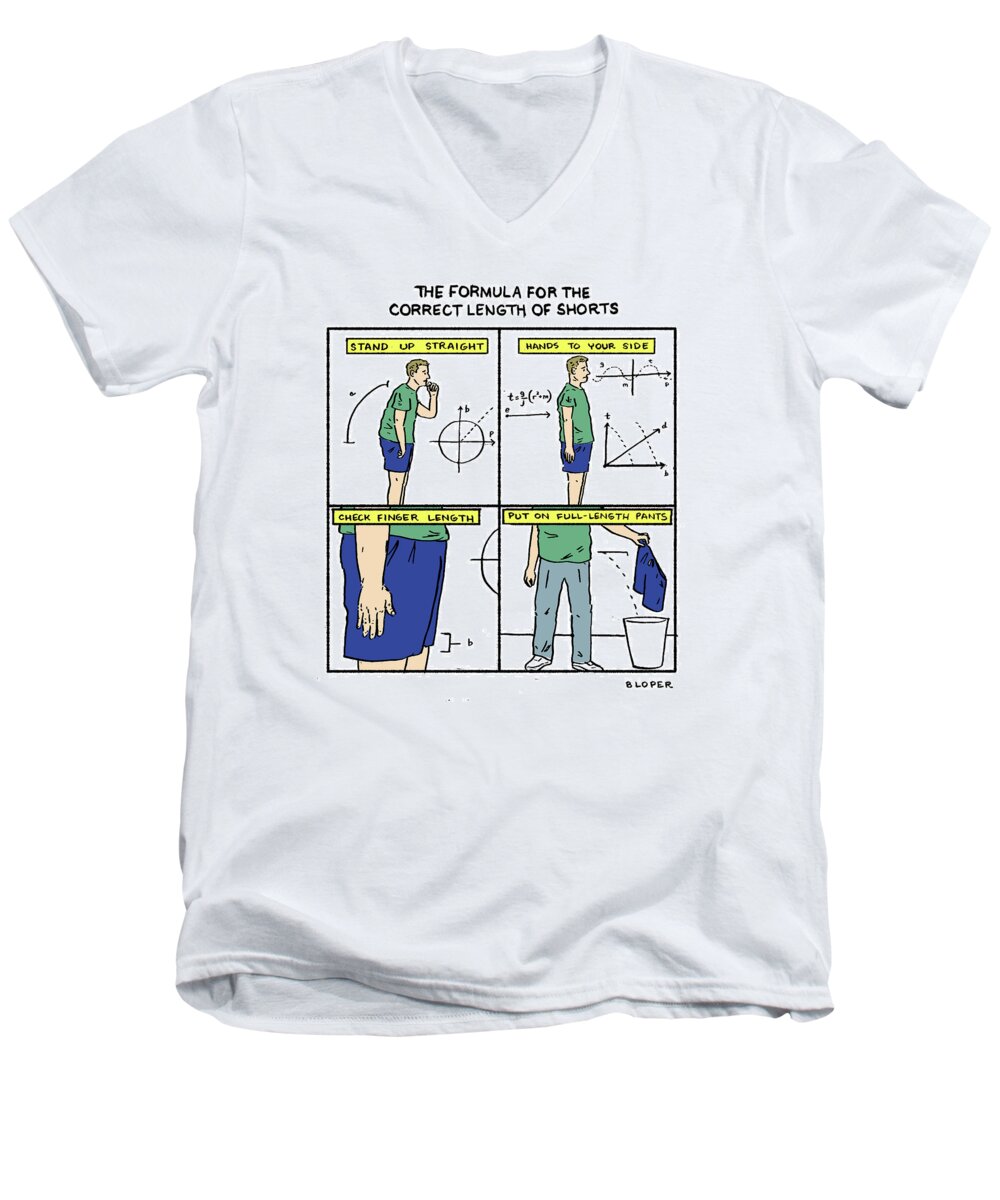 Captionless Men's V-Neck T-Shirt featuring the drawing Correct Length of Shorts by Brendan Loper