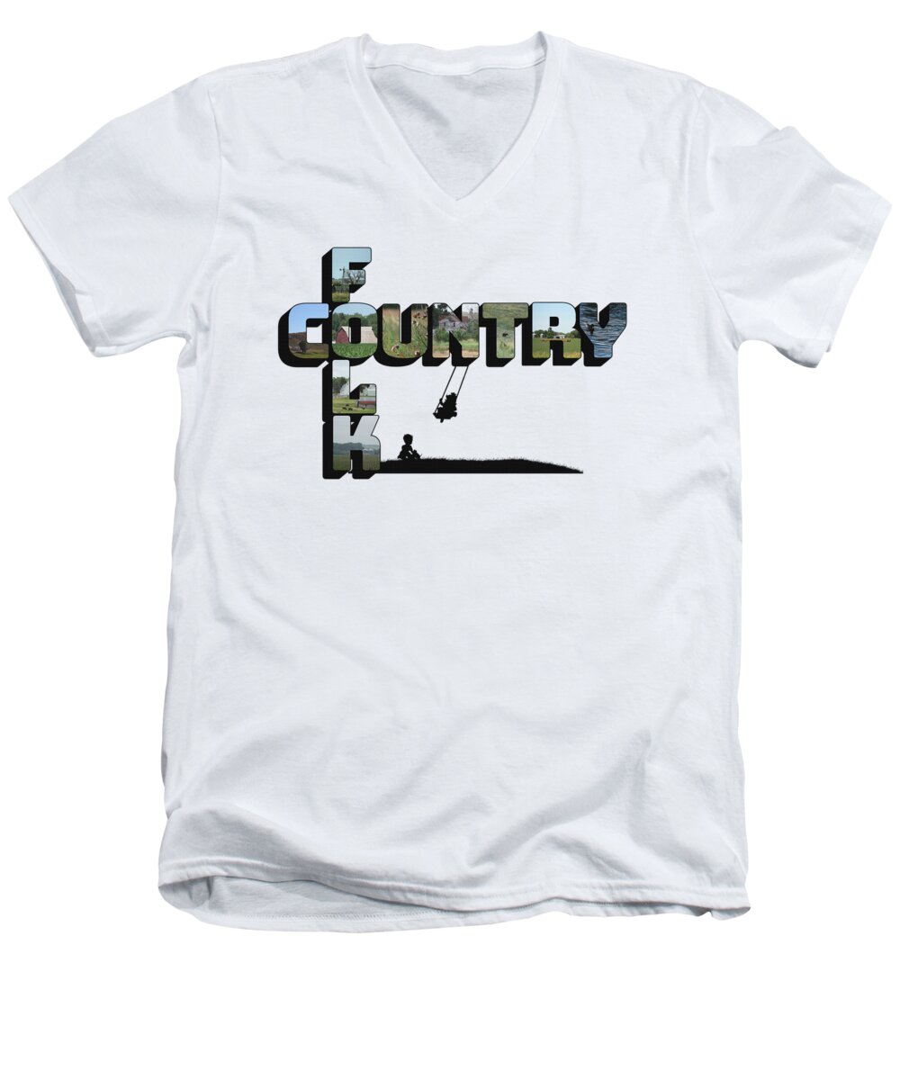 Graphic Art Men's V-Neck T-Shirt featuring the photograph Country Folk Big Letter Graphic Art by Colleen Cornelius