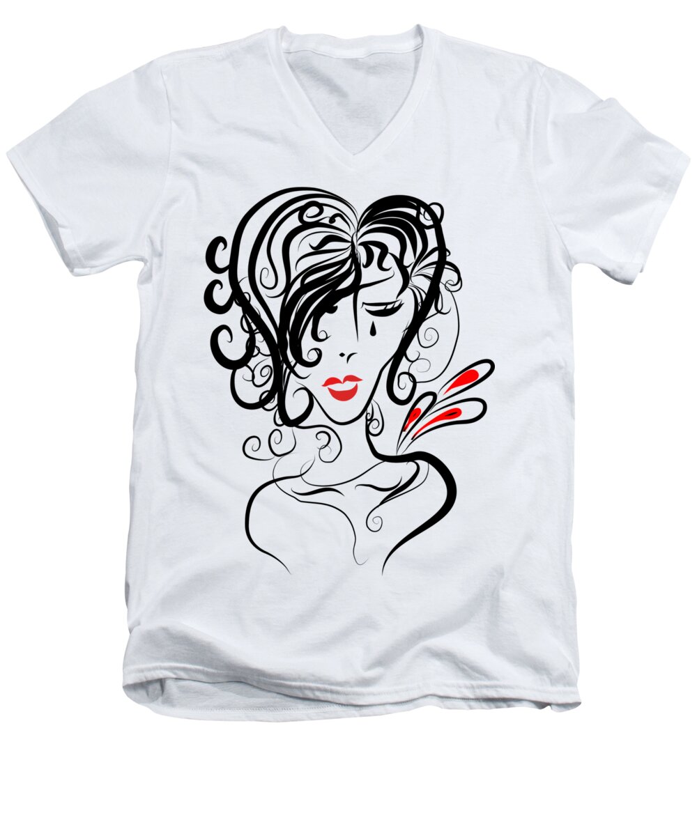 Cry Men's V-Neck T-Shirt featuring the digital art Crying Lady by Patricia Piotrak