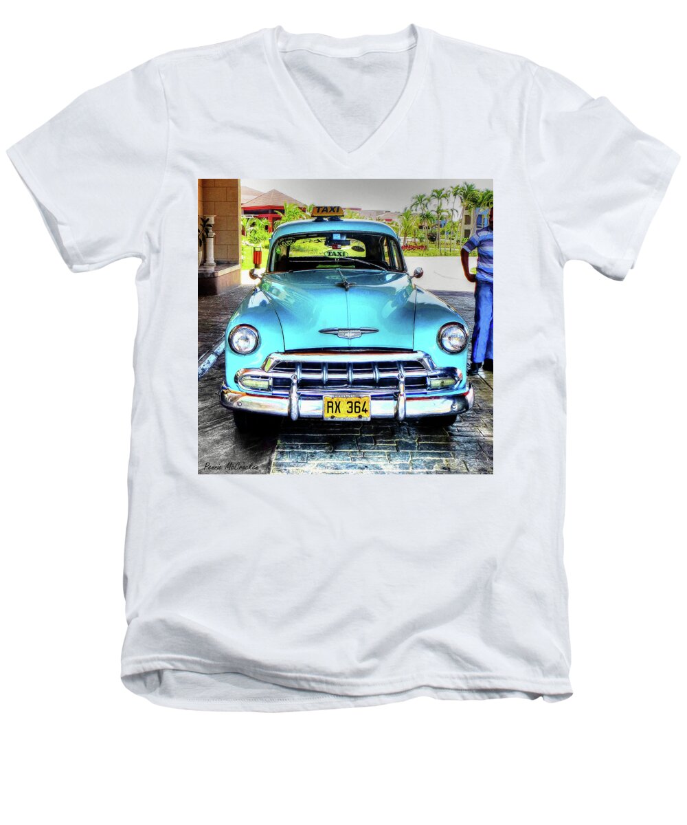 Cab Men's V-Neck T-Shirt featuring the photograph Cuban Taxi			 by Pennie McCracken