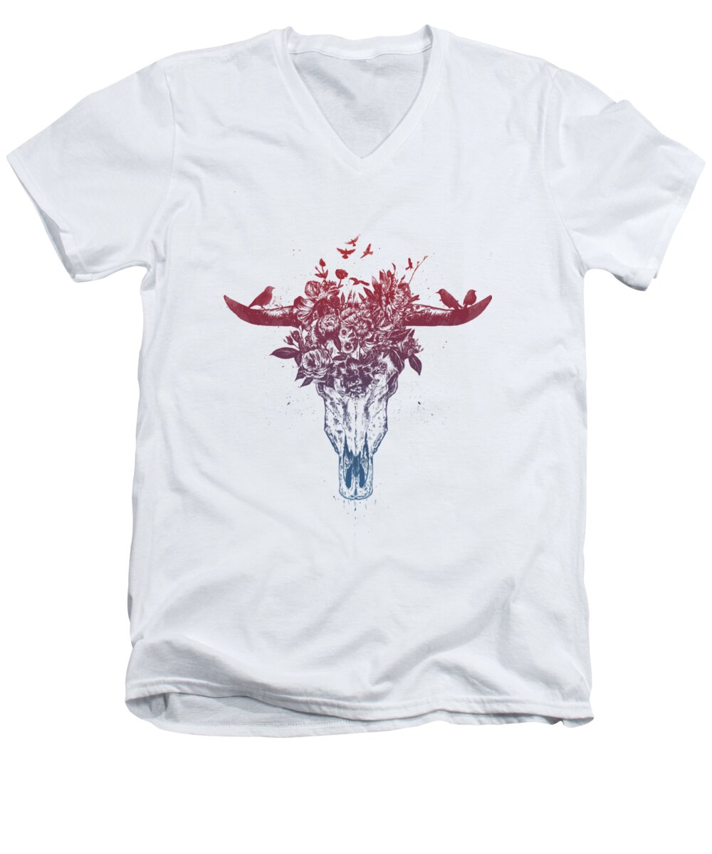 Bull Men's V-Neck T-Shirt featuring the drawing Dead summer by Balazs Solti