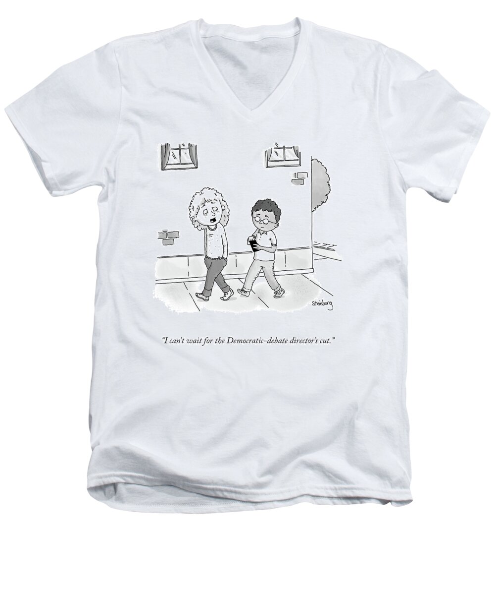 I Can't Wait For The Democratic-debate Director's Cut. Men's V-Neck T-Shirt featuring the drawing Director's Cut by Avi Steinberg