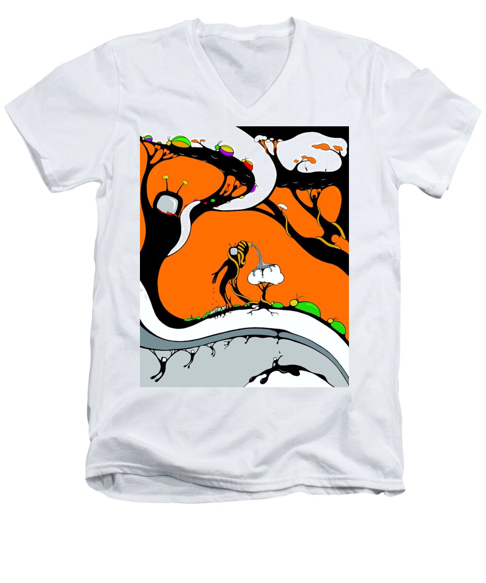 Tv Men's V-Neck T-Shirt featuring the drawing Distortion by Craig Tilley