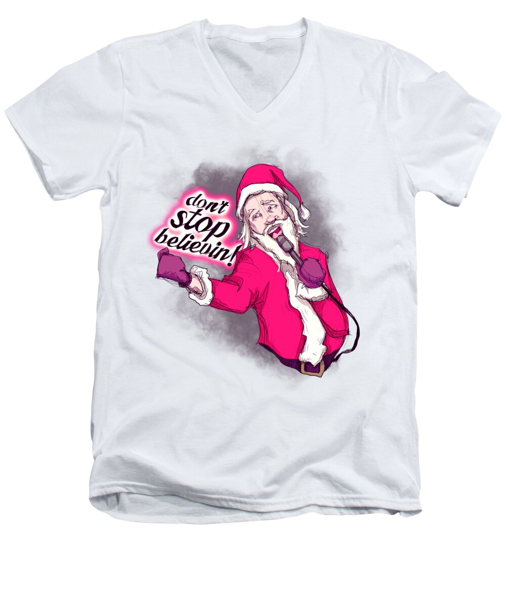 Santa Men's V-Neck T-Shirt featuring the drawing Don't Stop Believing by Ludwig Van Bacon
