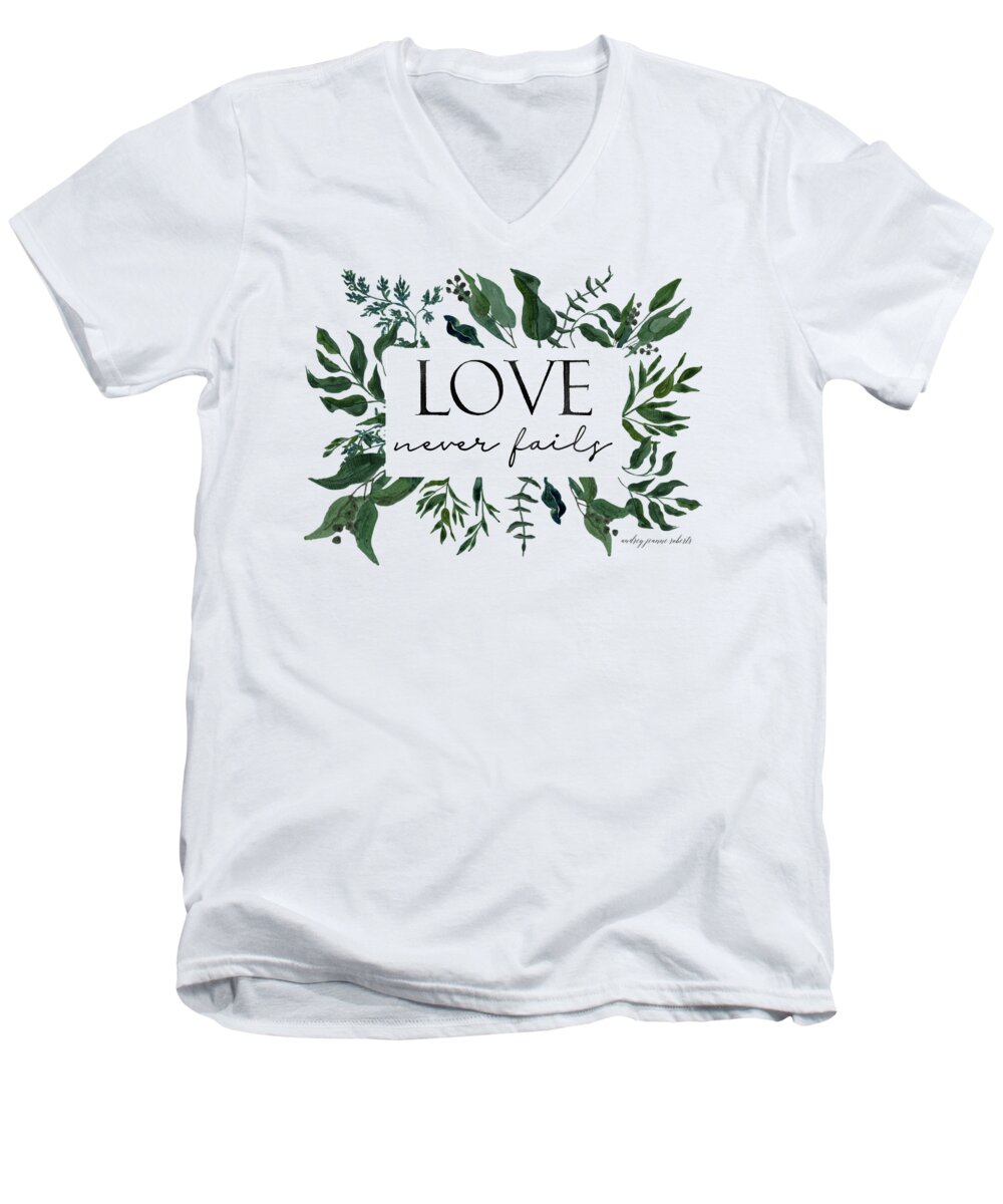 Forest Men's V-Neck T-Shirt featuring the painting Emerald Wild Forest Foliage 2 Watercolor by Audrey Jeanne Roberts