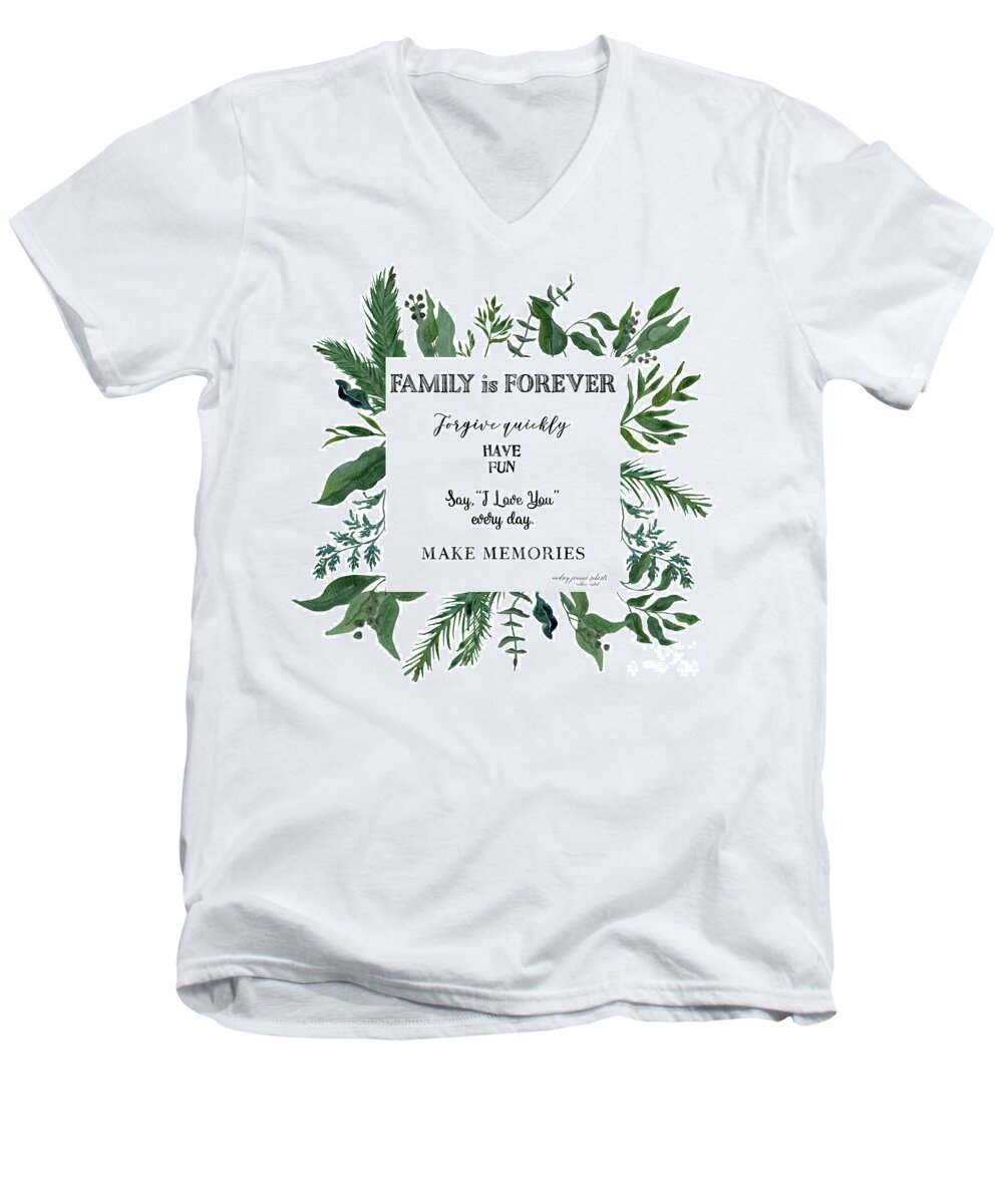 Forest Men's V-Neck T-Shirt featuring the painting Emerald Wild Forest Foliage 3 Watercolor by Audrey Jeanne Roberts