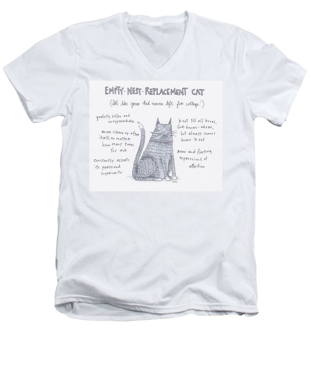 Captionless Men's V-Neck T-Shirt featuring the drawing Empty Nest Replacement Cat by Teresa Burns Parkhurst