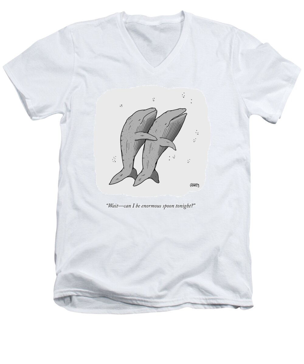 waitcan I Be Enormous Spoon Tonight? Spooning Men's V-Neck T-Shirt featuring the drawing Enormous Spoon by Tadhg Ferry