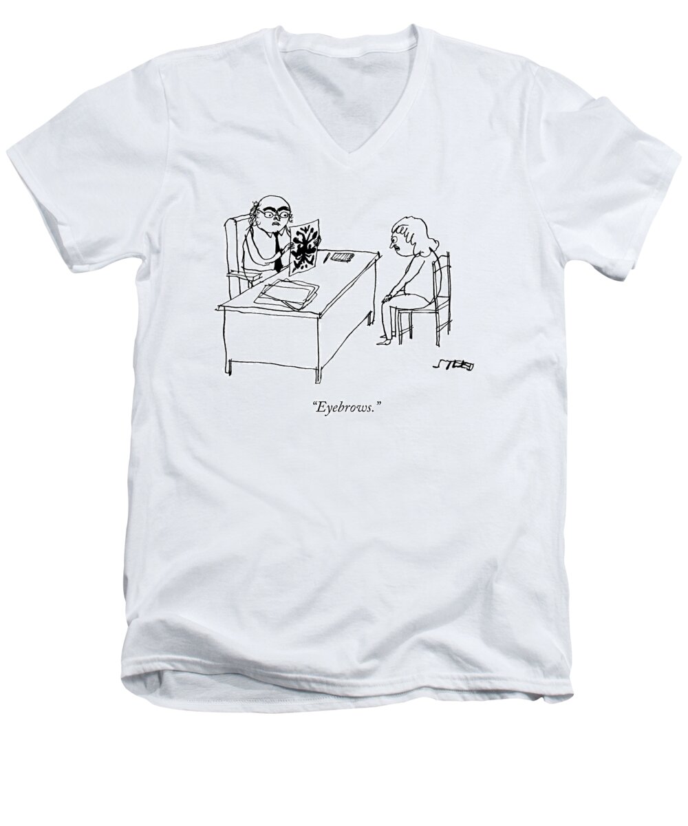eyebrows. Therapist Men's V-Neck T-Shirt featuring the drawing Eyebrows by Edward Steed