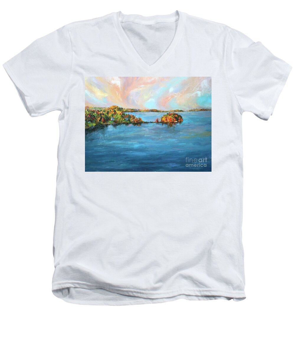 Fall Men's V-Neck T-Shirt featuring the painting Fall is here by Jieming Wang