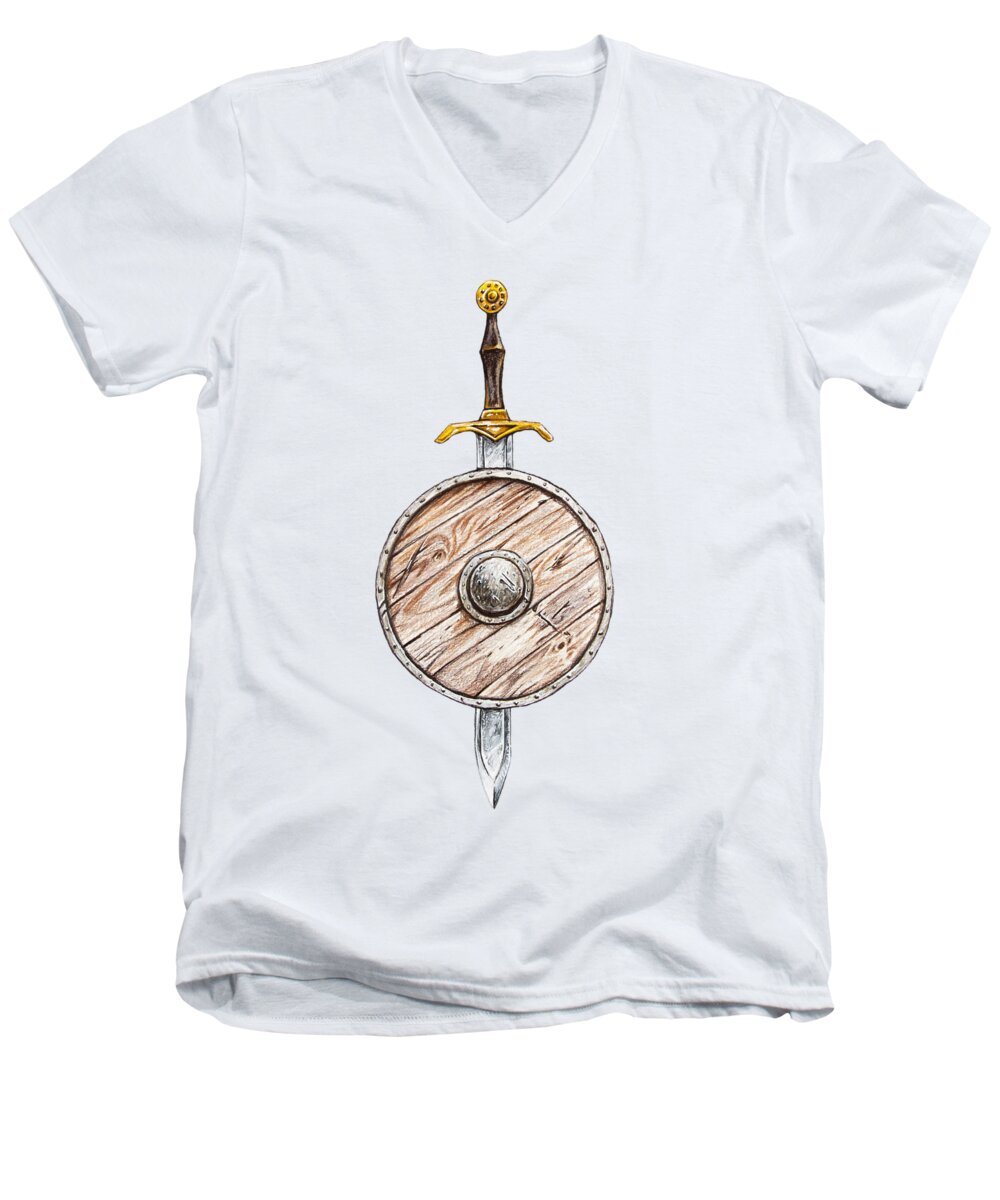 Sword Men's V-Neck T-Shirt featuring the drawing Fighter by Aaron Spong