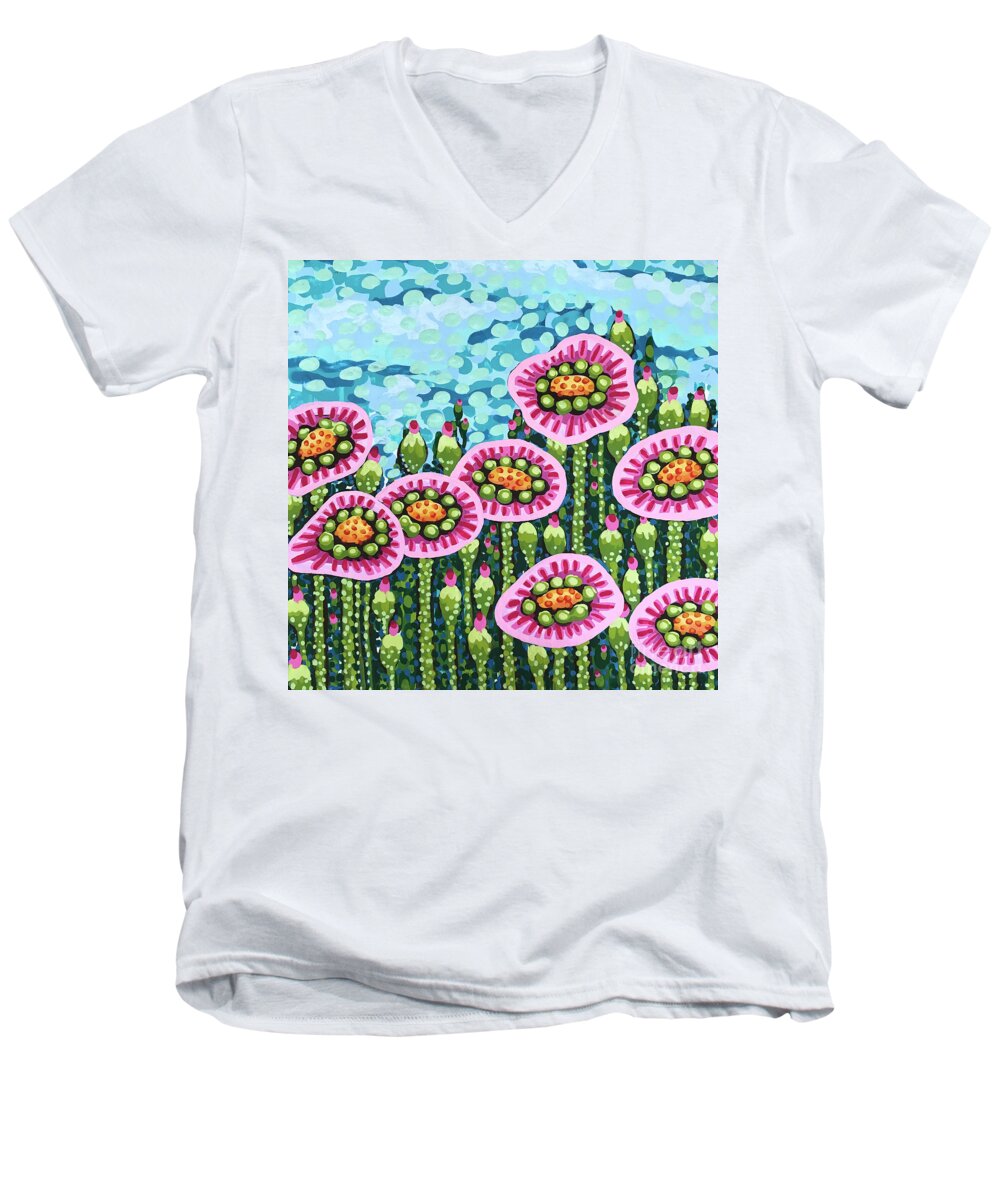 Floral Men's V-Neck T-Shirt featuring the painting Floral Whimsy 8 by Amy E Fraser