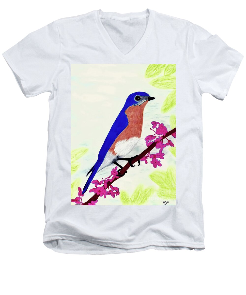 Bluebird Men's V-Neck T-Shirt featuring the drawing Florida - Eastern - Blue Bird by D Hackett