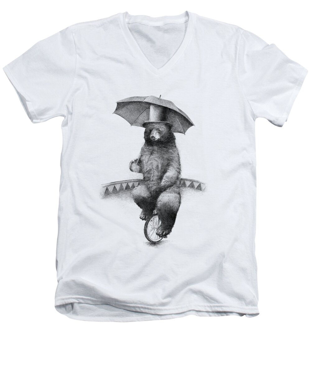 Bear Men's V-Neck T-Shirt featuring the drawing Frederick by Eric Fan
