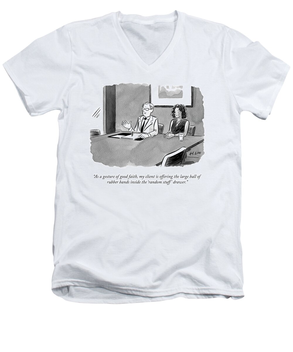 as A Gesture Of Good Faith Men's V-Neck T-Shirt featuring the drawing Gesture of Good Faith by Hartley Lin