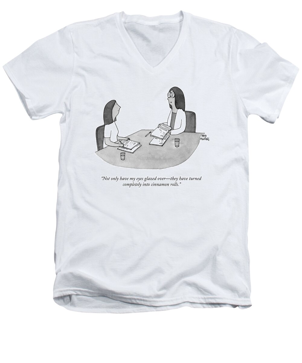 not Only Have My Eyes Glazed Over Men's V-Neck T-Shirt featuring the drawing Glazed Over by Amy Hwang