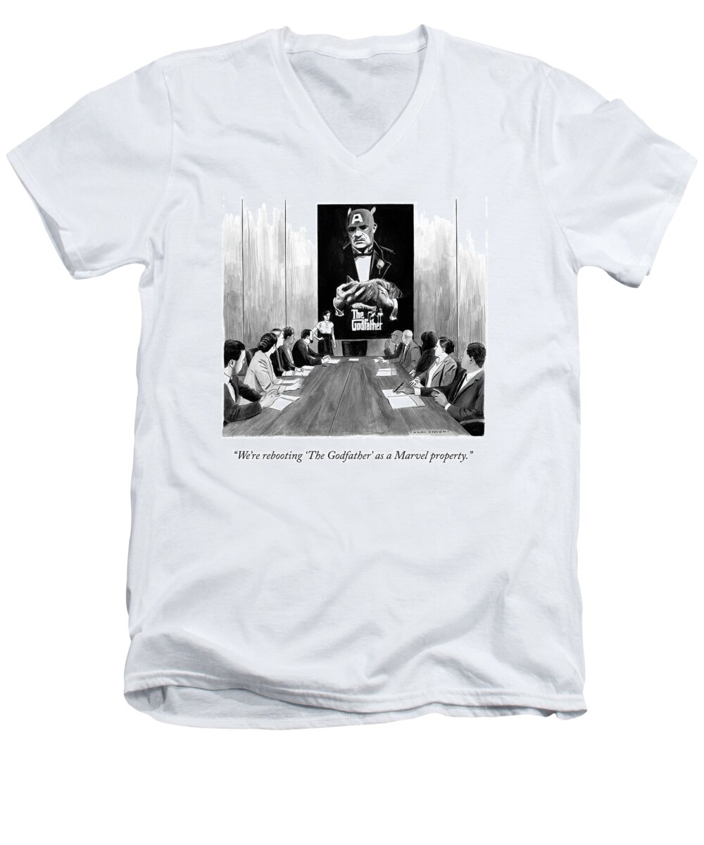 we're Rebooting the Godfather' As A Marvel Property. The Godfather Men's V-Neck T-Shirt featuring the drawing Godfather Reboot by Karl Stevens