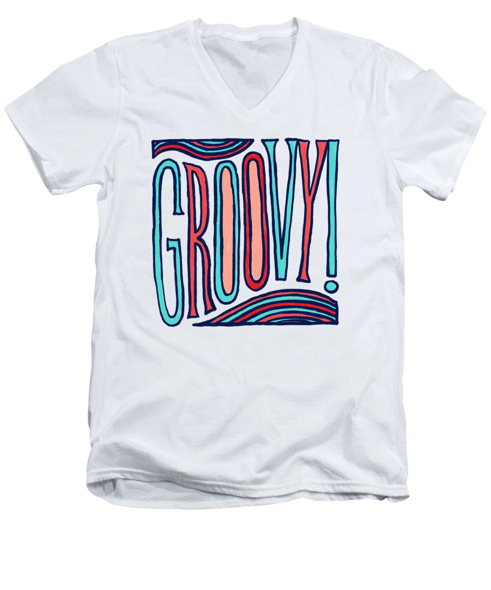 Groovy Men's V-Neck T-Shirt featuring the drawing Groovy by Jen Montgomery