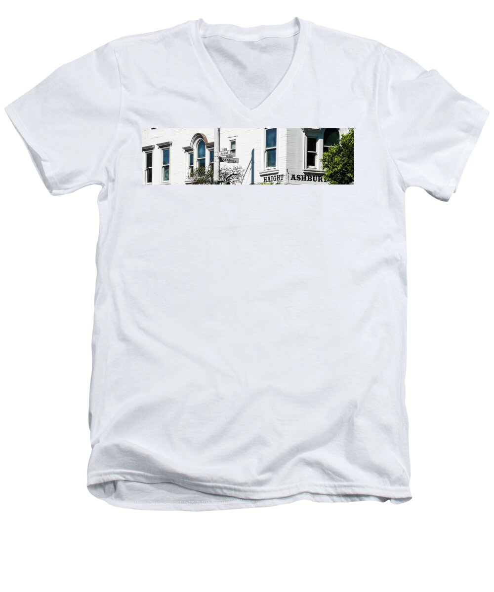 Haight Men's V-Neck T-Shirt featuring the photograph Haight/Ashbury Sign by James Canning