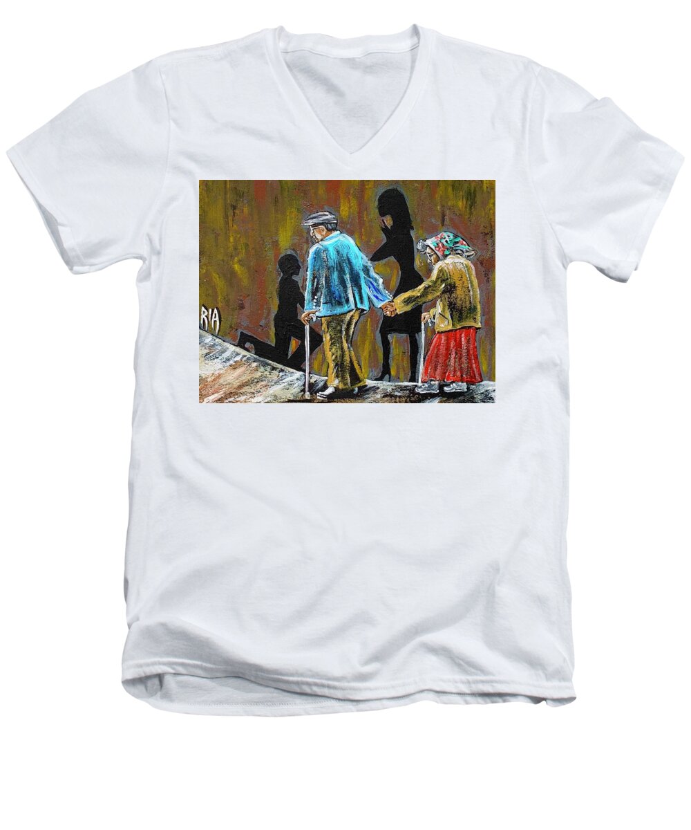 Love Men's V-Neck T-Shirt featuring the painting Happiness Happened by Artist RiA