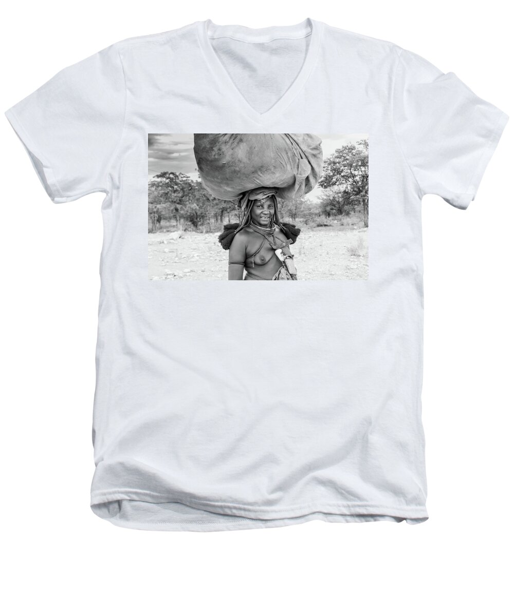 Portrait Men's V-Neck T-Shirt featuring the photograph Himba Woman 2 by Mache Del Campo