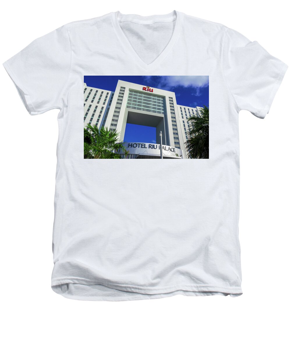 Mexico Men's V-Neck T-Shirt featuring the photograph Hotel Riu Palace in Cancun by Sun Travels