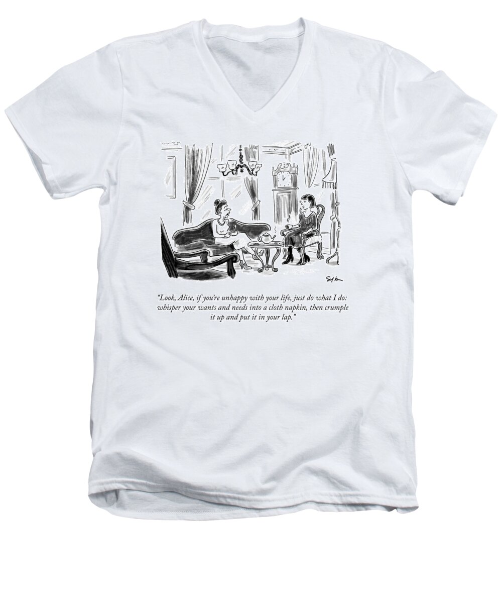 look Men's V-Neck T-Shirt featuring the drawing If You're Unhappy by Sofia Warren