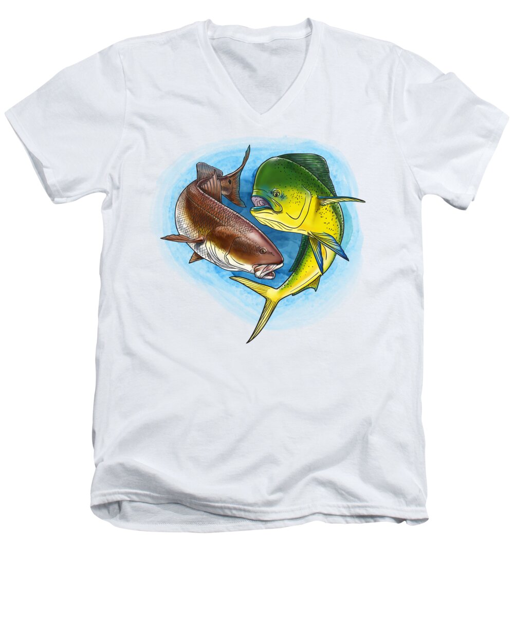 Inshore Men's V-Neck T-Shirt featuring the digital art Inshore to Offshore by Kevin Putman