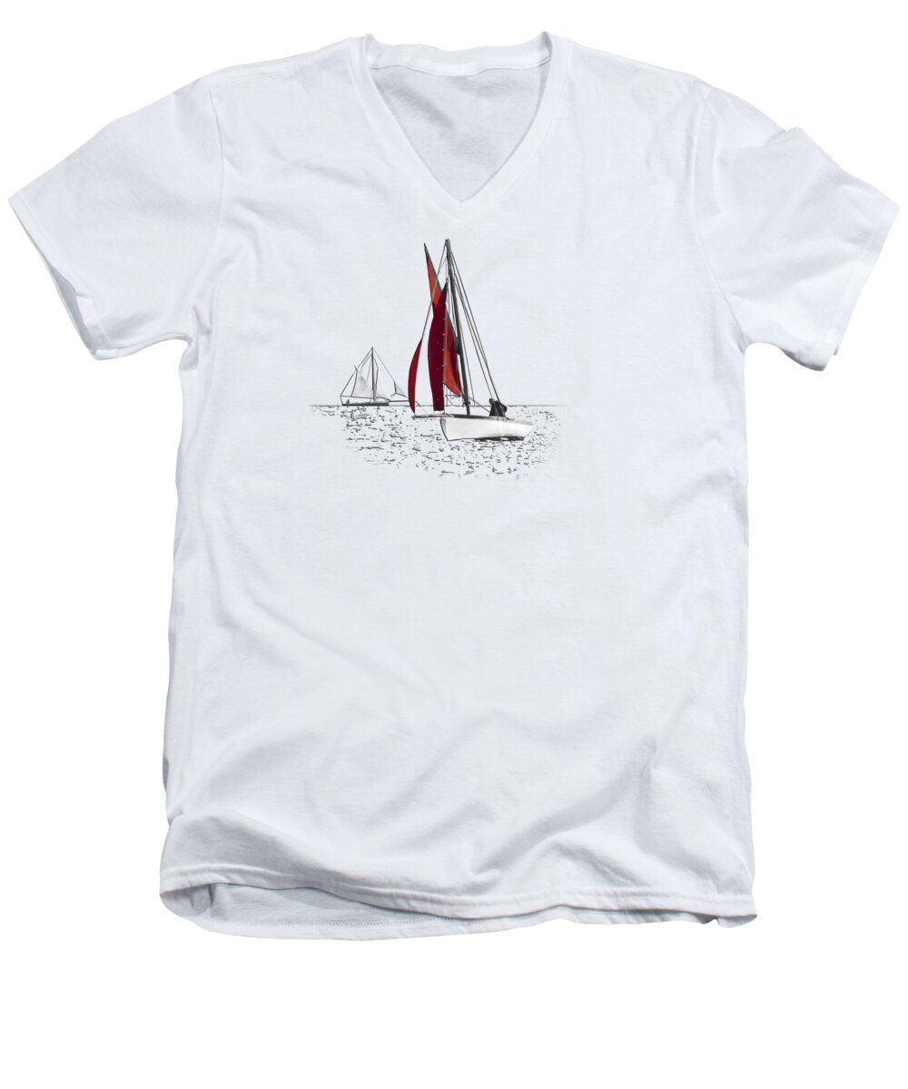 Working Boat Men's V-Neck T-Shirt featuring the photograph Isolated Yacht Carrick Roads on a transparent background by Terri Waters