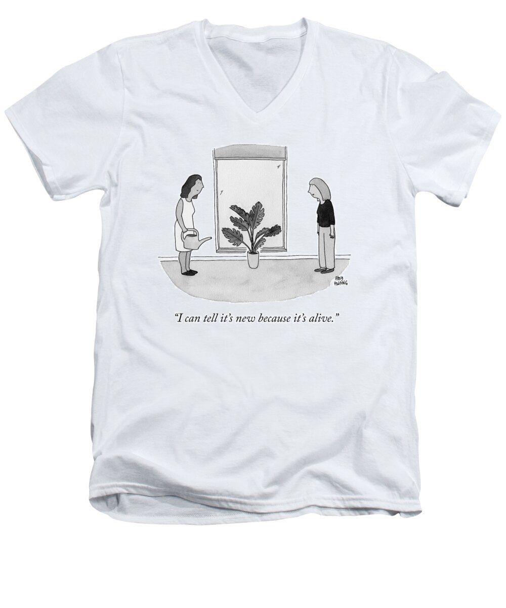 i Can Tell It's New Because It's Alive. Plant Men's V-Neck T-Shirt featuring the drawing It's Alive by Amy Hwang