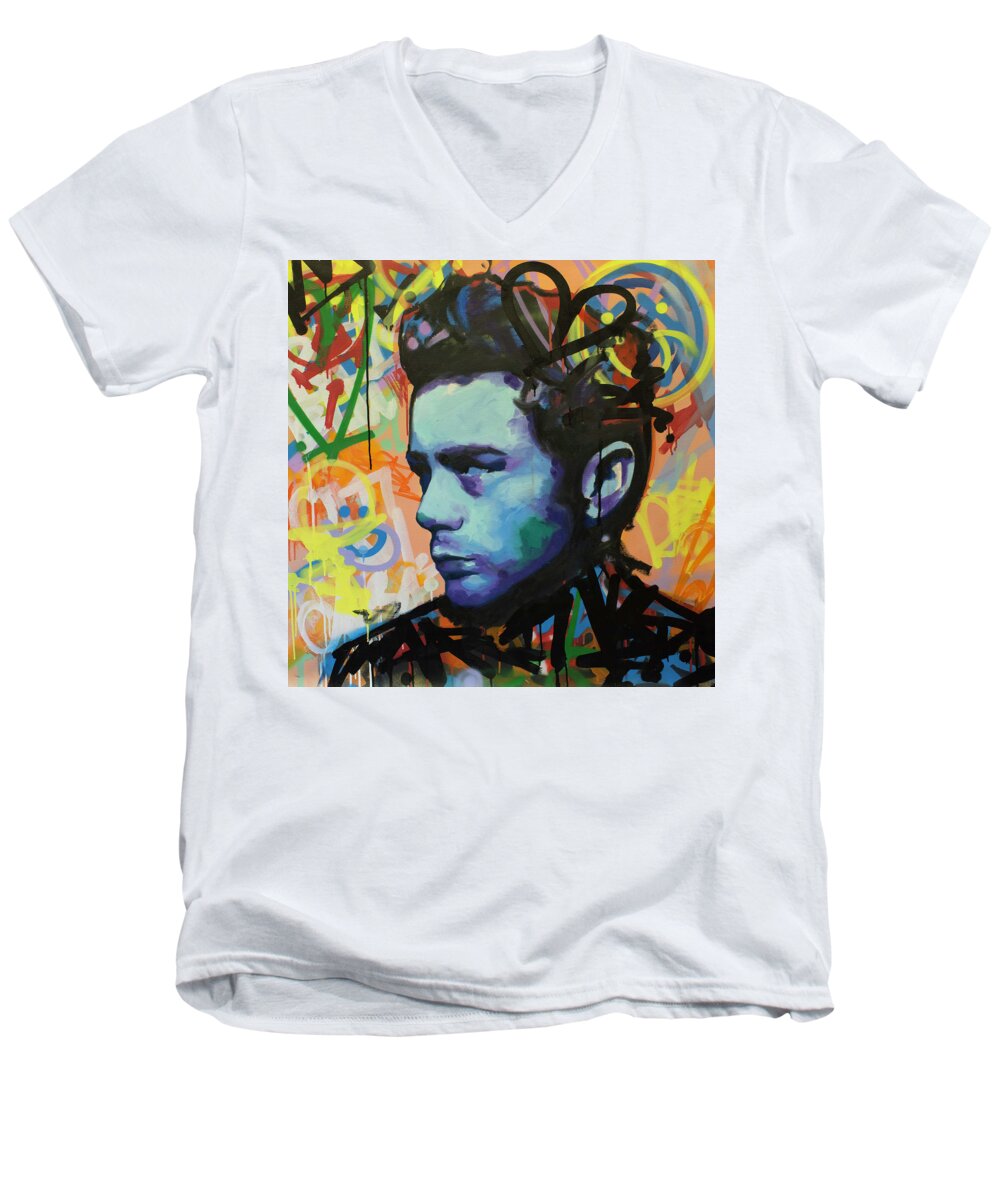 James Dean Men's V-Neck T-Shirt featuring the painting James Dean by Richard Day