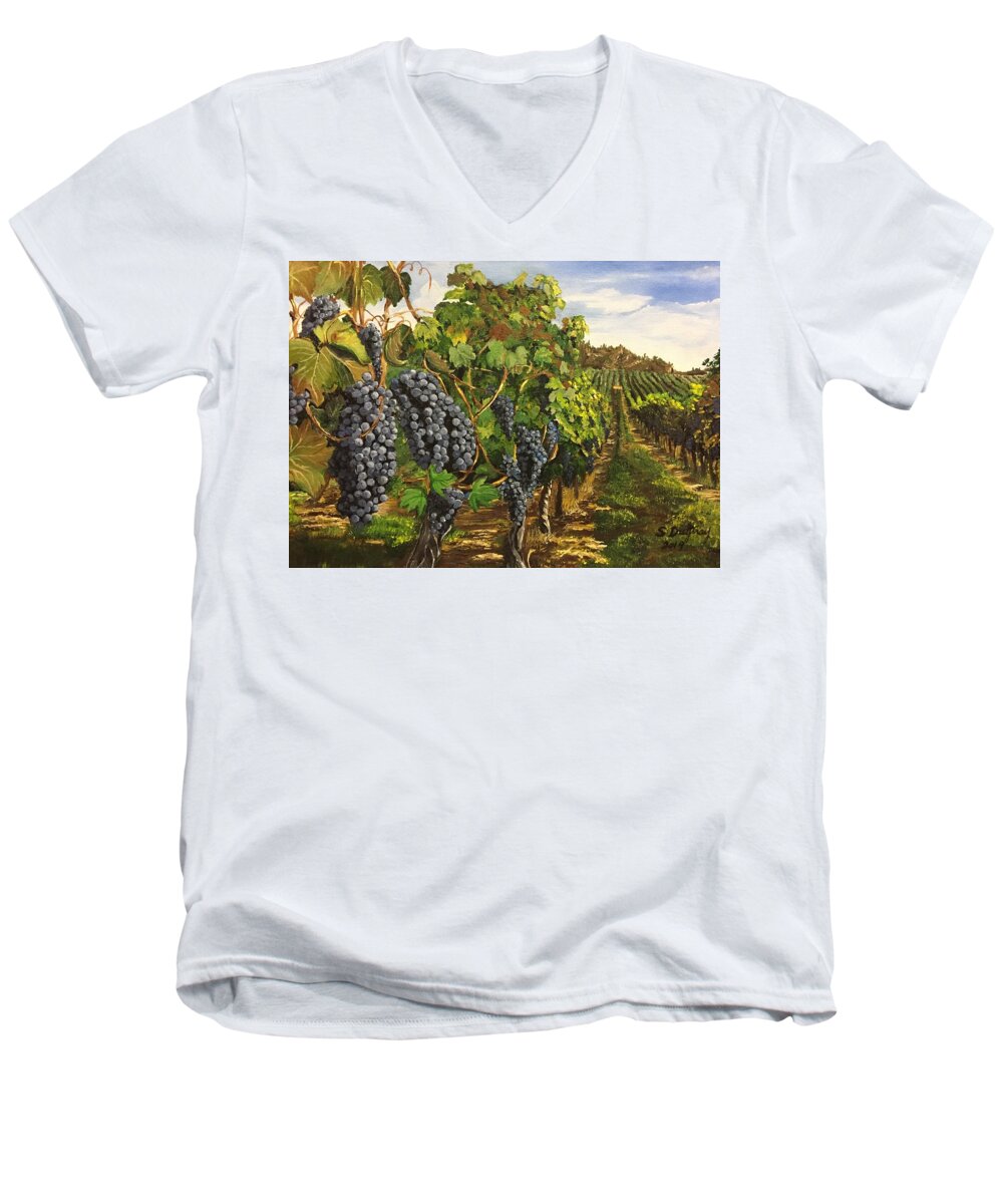 Vineyard Men's V-Neck T-Shirt featuring the painting Jewels of the Okanagan by Sharon Duguay