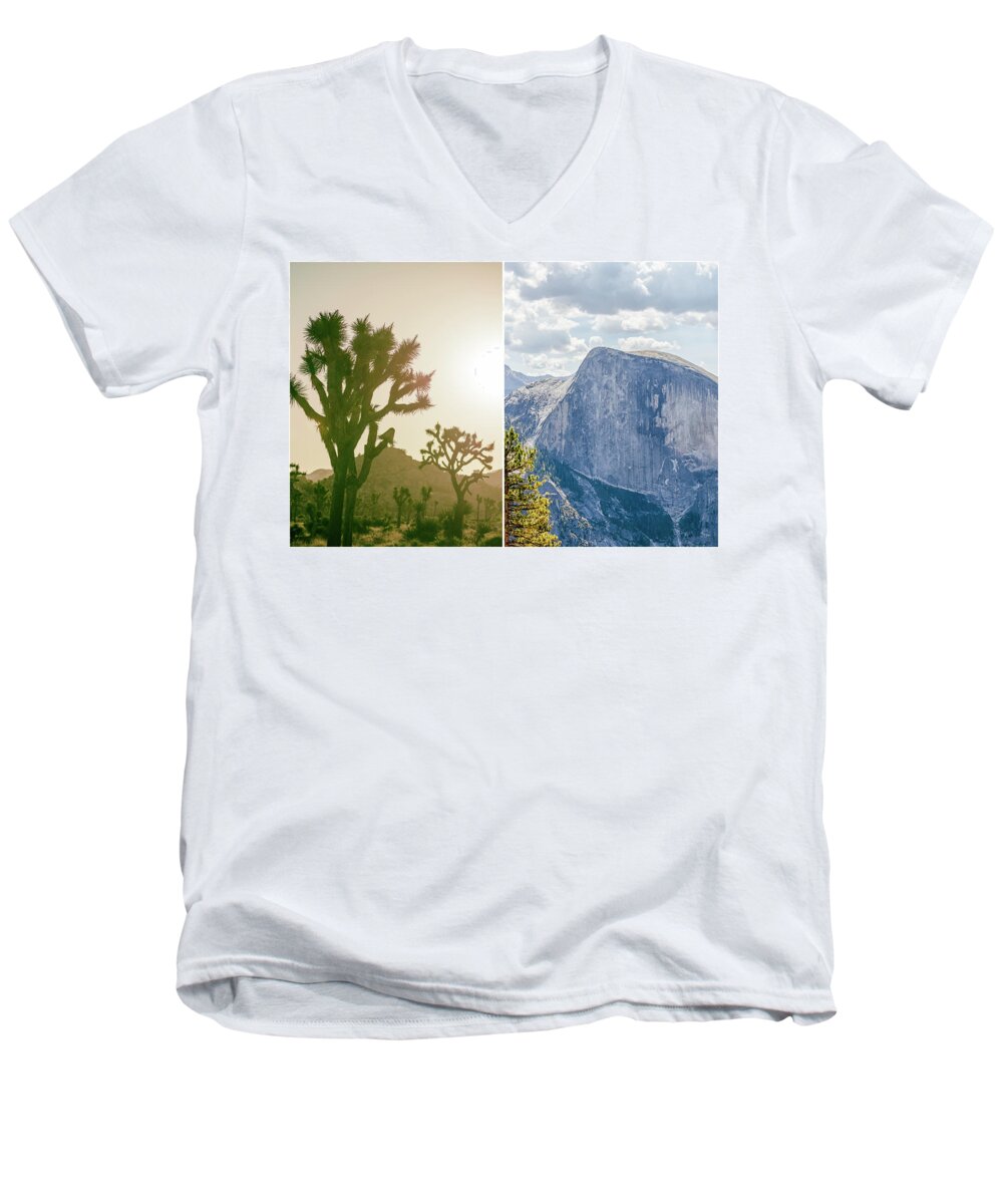 Yosemite Men's V-Neck T-Shirt featuring the photograph Joshua Tree Yosemite National Parks Diptych 1 by Joseph S Giacalone