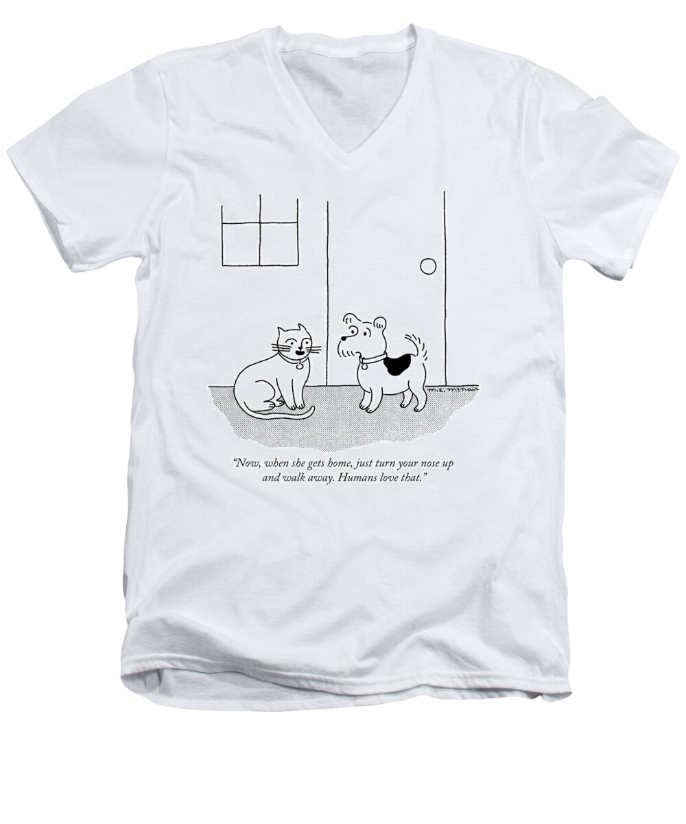 now Men's V-Neck T-Shirt featuring the drawing Just turn your nose up and walk away by Elisabeth McNair