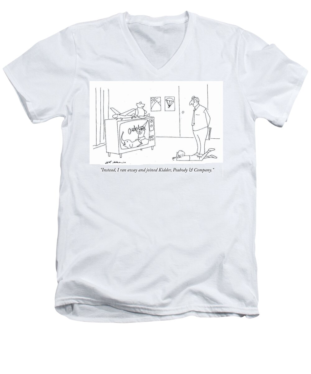 “instead Men's V-Neck T-Shirt featuring the drawing Kidder Peabody and Company by Ed Arno
