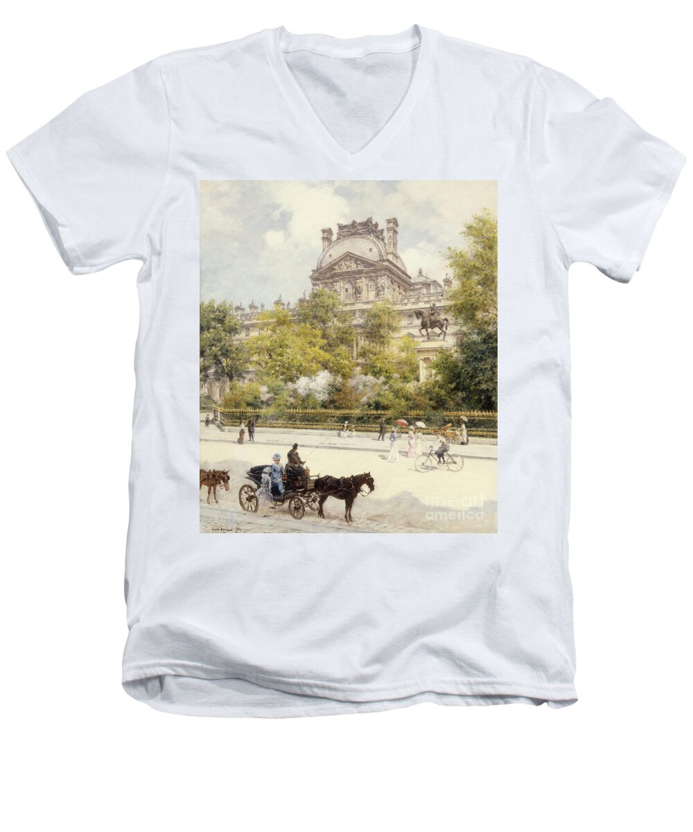 Animal Men's V-Neck T-Shirt featuring the painting La Place Du Louvre, 1902 by Louis Beraud