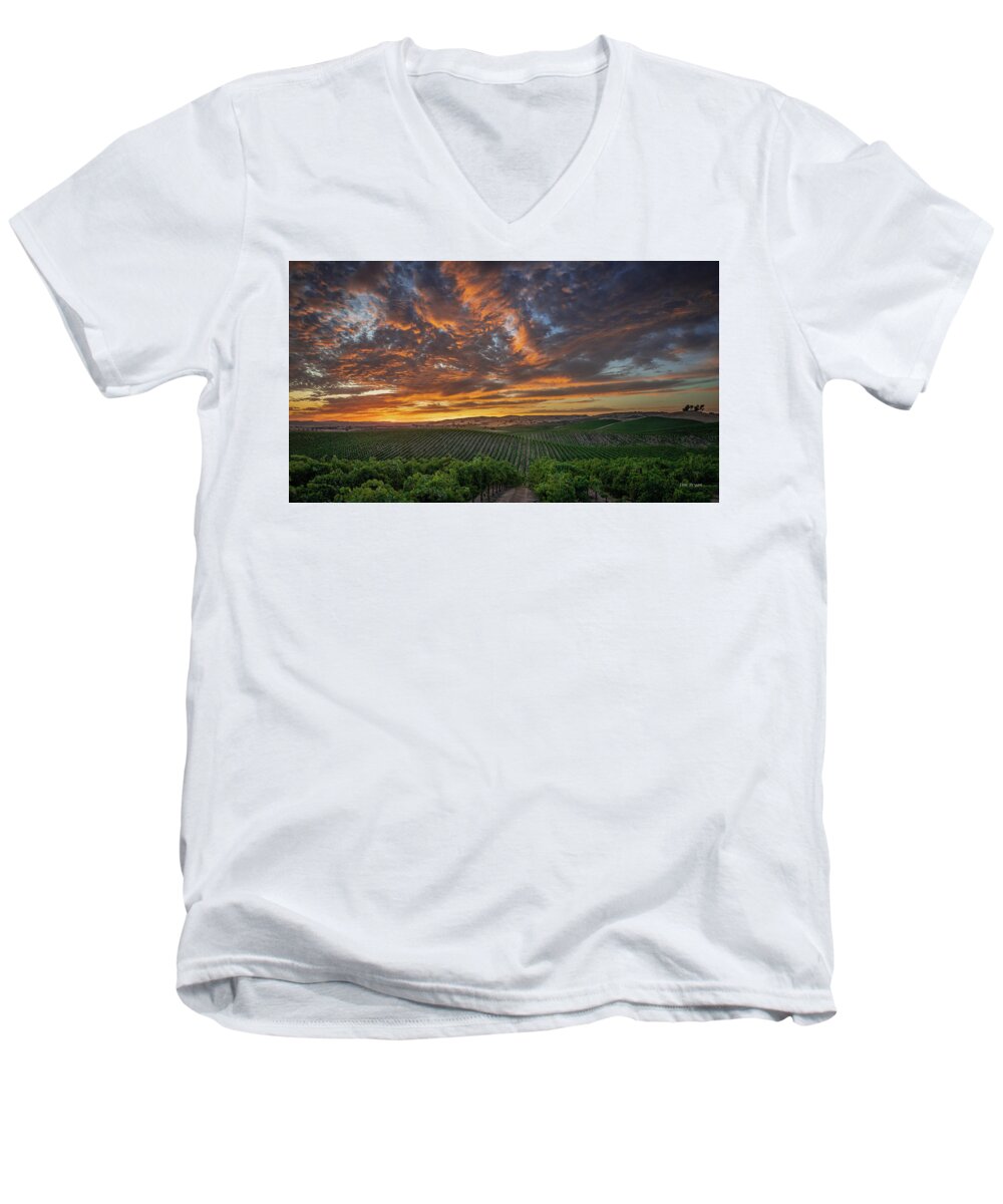 Paso Robles Men's V-Neck T-Shirt featuring the photograph Late August Sky, Paso Robles Wine Country by Tim Bryan