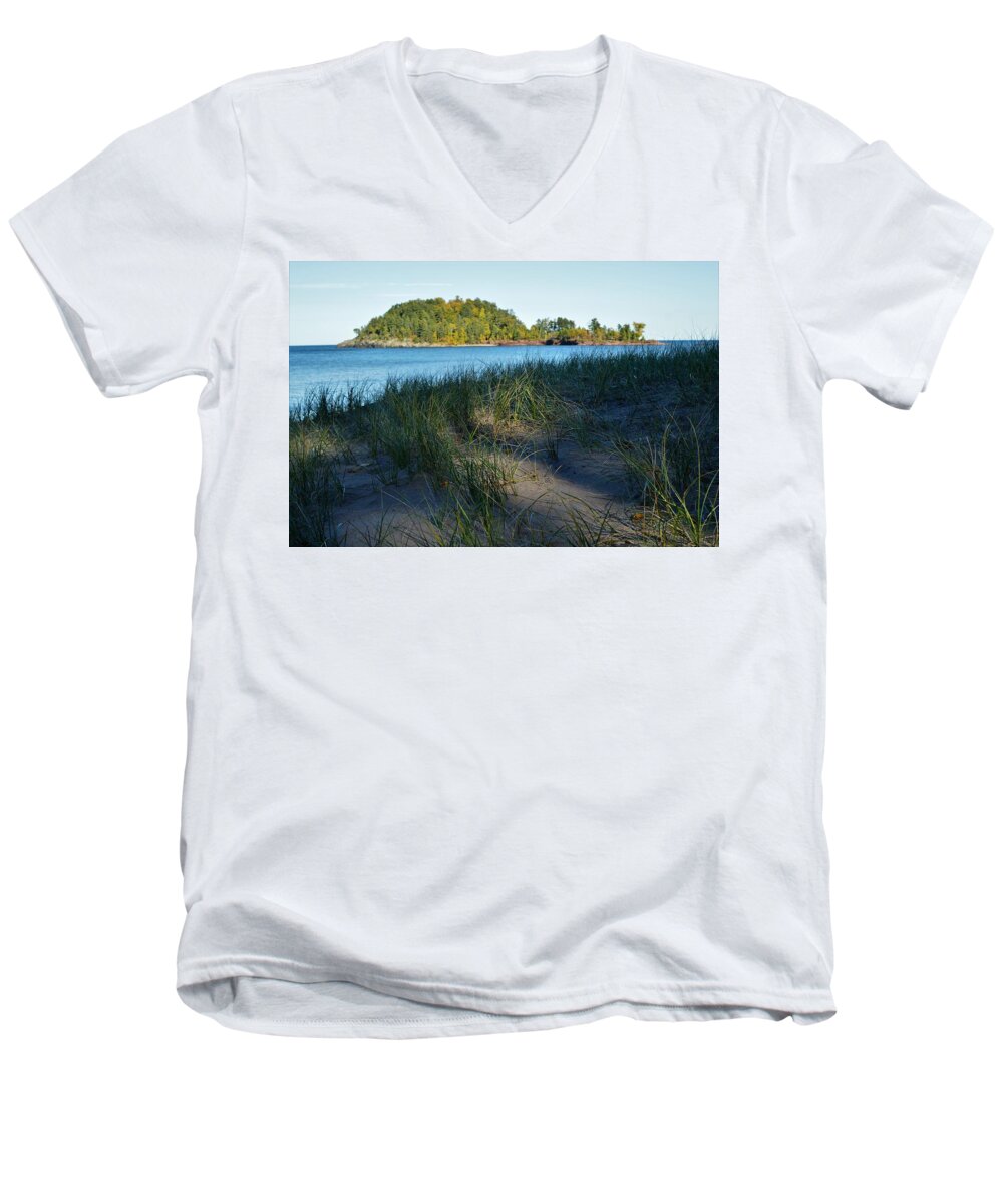 Presque Isla Island Men's V-Neck T-Shirt featuring the photograph Little Presque Isle Island by Tom Kelly