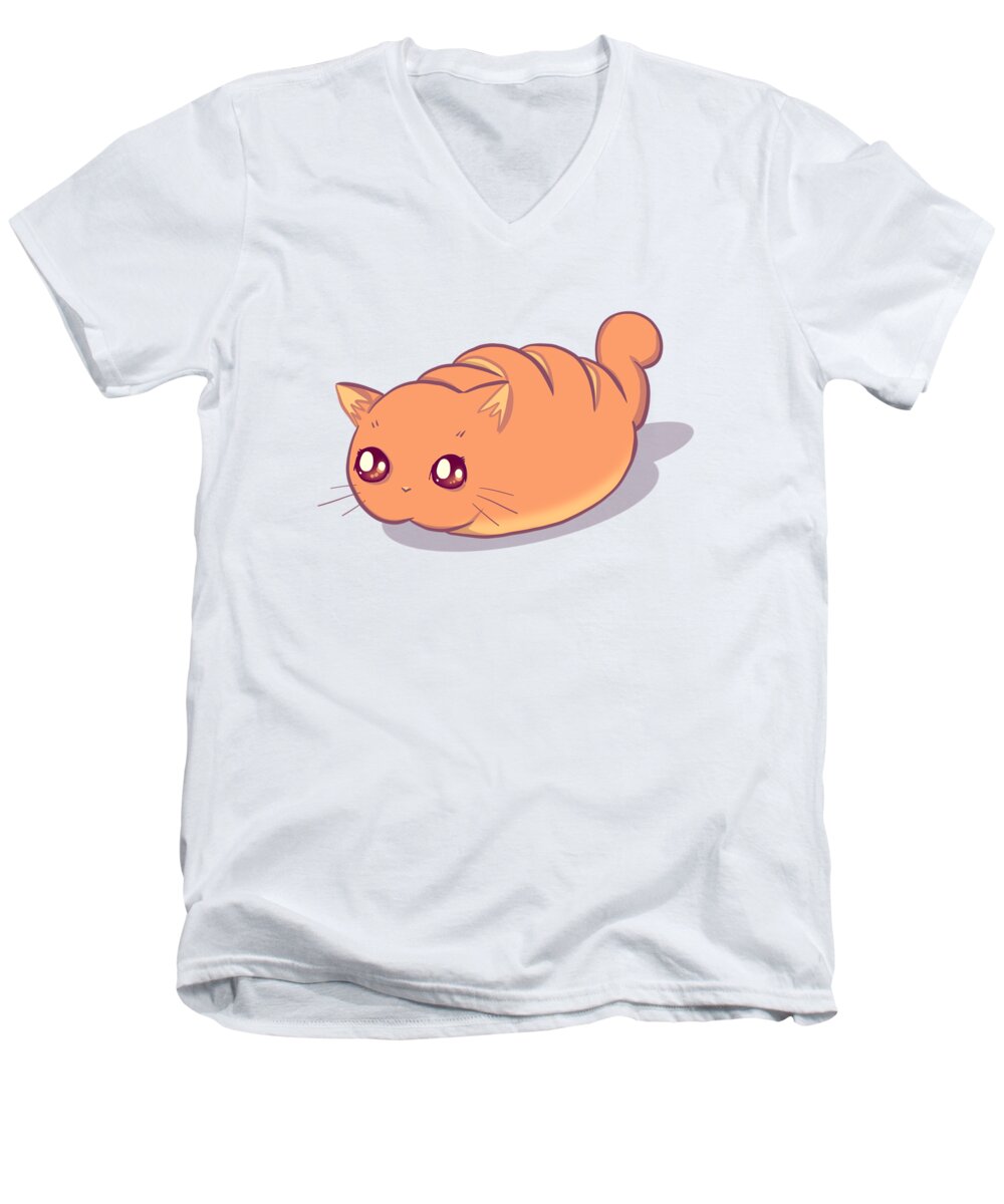 Loaf Men's V-Neck T-Shirt featuring the drawing Loaf Cat by Ludwig Van Bacon
