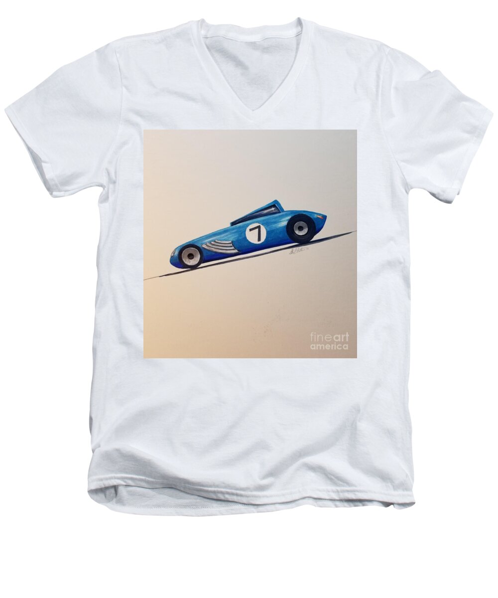 Cars Men's V-Neck T-Shirt featuring the mixed media Lucky Number Seven by Stacy C Bottoms