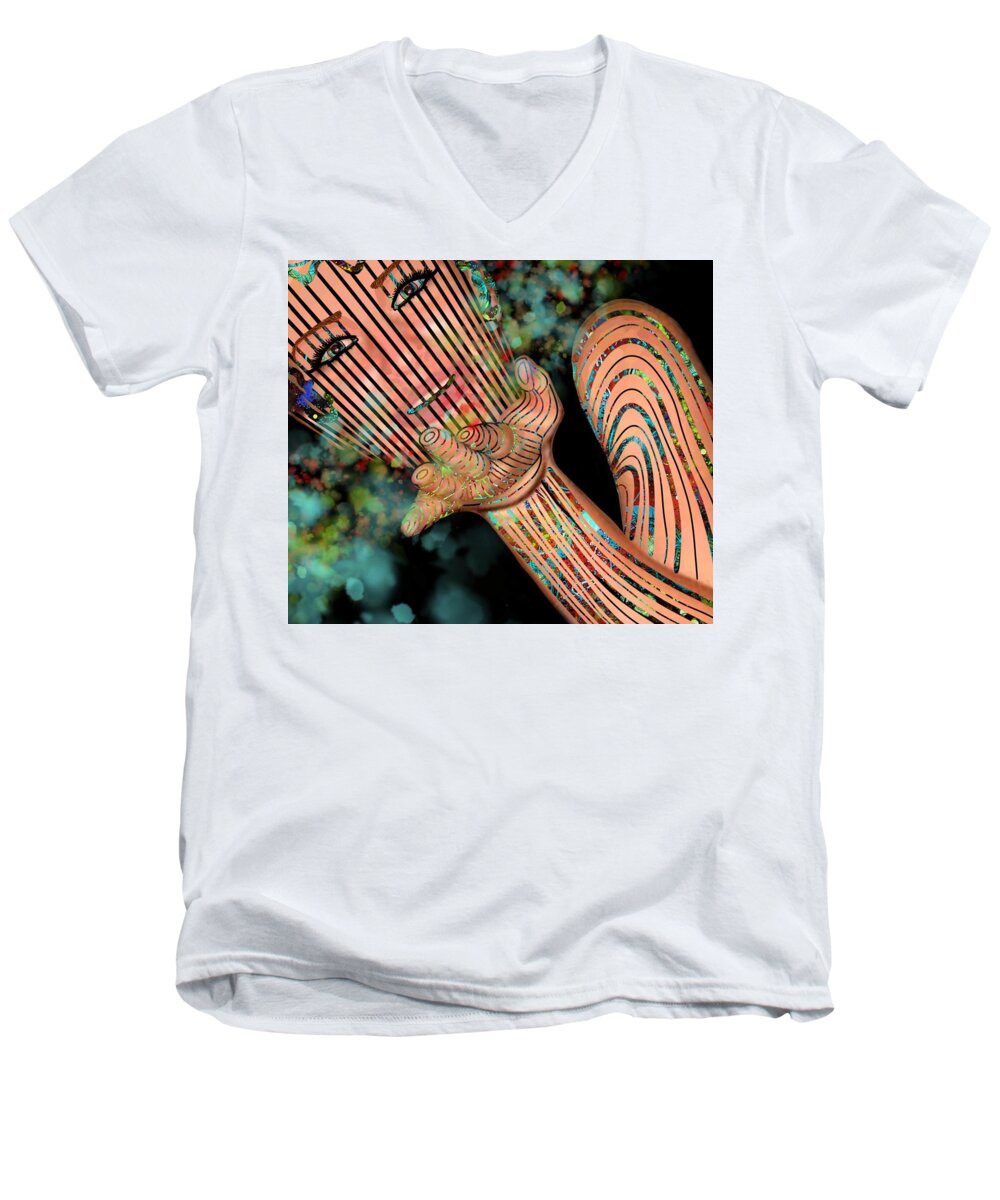Mask Men's V-Neck T-Shirt featuring the mixed media Mask Fairy Dust by Joan Stratton