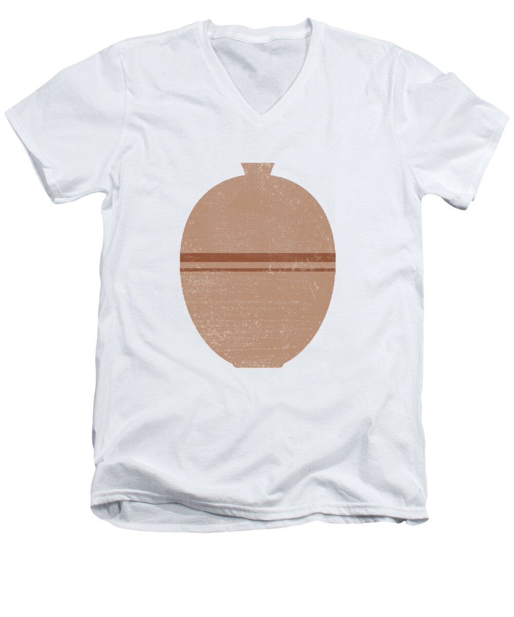 Abstract Men's V-Neck T-Shirt featuring the mixed media Minimal Abstract Greek Pottery 2 - Lebes - Terracotta Series - Modern, Contemporary Print - Beige by Studio Grafiikka