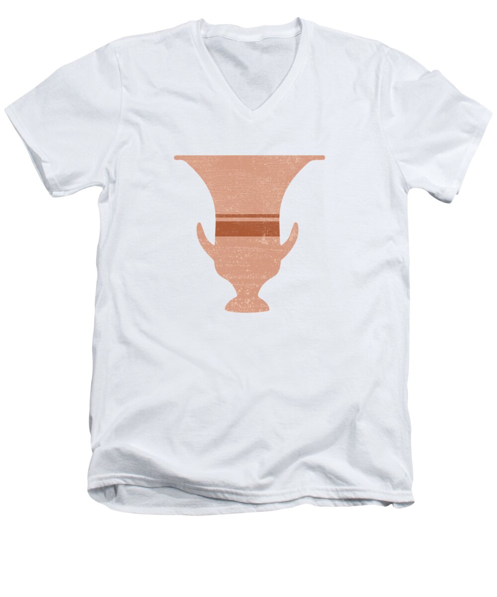 Abstract Men's V-Neck T-Shirt featuring the mixed media Minimal Abstract Greek Vase 13 - Calyx Krater - Terracotta Series - Modern, Contemporary Print by Studio Grafiikka