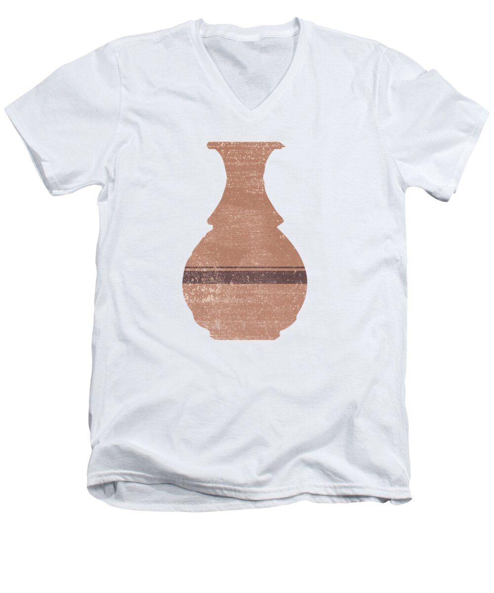 Abstract Men's V-Neck T-Shirt featuring the mixed media Minimal Abstract Greek Vase 17 - Hydria - Terracotta Series - Modern, Contemporary Print - Tan by Studio Grafiikka