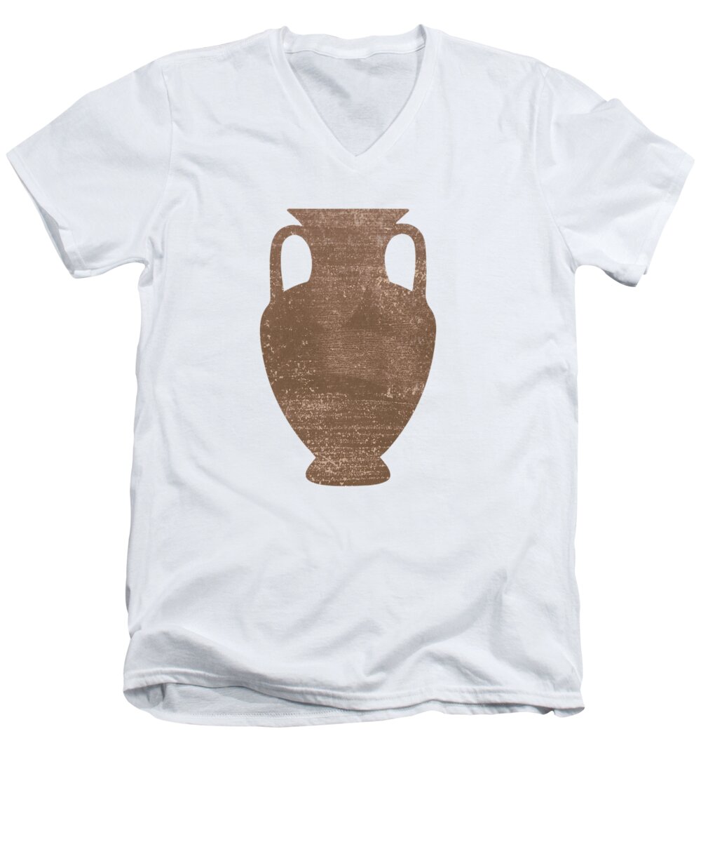 Abstract Men's V-Neck T-Shirt featuring the mixed media Minimal Abstract Greek Vase 3 - Amphora - Terracotta Series - Modern, Contemporary Print - Sepia by Studio Grafiikka