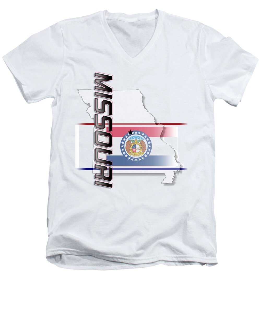 Missouri Men's V-Neck T-Shirt featuring the digital art Missouri State Vertical Print by Rick Bartrand