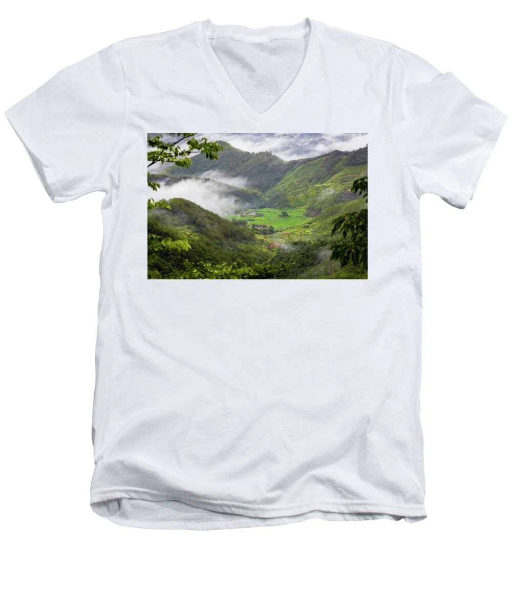 Farm Men's V-Neck T-Shirt featuring the photograph Misty Farm I by William Dickman