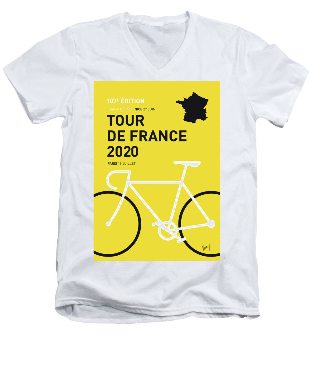 2020 Men's V-Neck T-Shirt featuring the digital art My Tour De France Minimal Poster 2020 by Chungkong Art